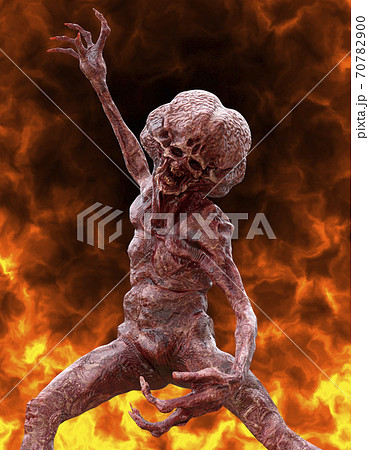 Fantsy demon burns in a hellfire 3d illustration 70782900
