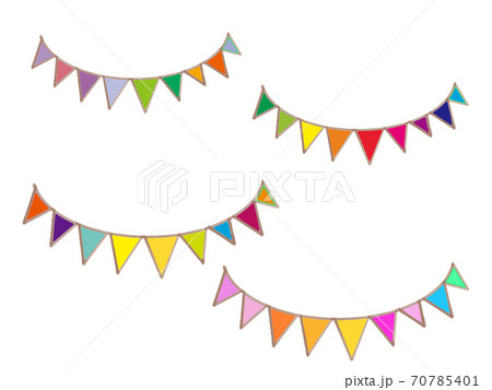 カラフルな旗の手描き風イラストのイラスト素材