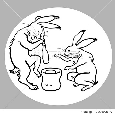鳥獣戯画 餅を突く兎のイラスト素材