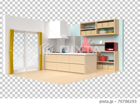 さわやかな感じのキッチン3DCG:人シルエットあり さわやかな感じのキッチン3DCG:人シルエットあり 70786293