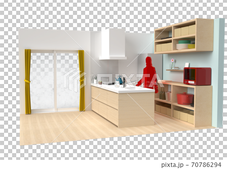 さわやかな感じのキッチン3DCG：人シルエットあり 70786294