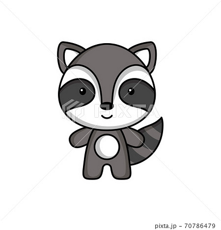 Cute Cartoon Raccoon Logo Template On White のイラスト素材