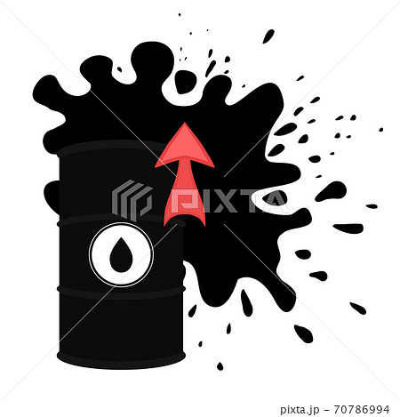 Rise in price of oil market prices. Vector illustration of oil barrel, oil splash and red up arrow. Increasing demand. 70786994