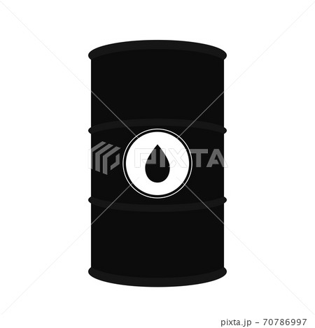 Vector flat oil barrel. Tank with a sticker of a drop of black oil. The object is separate from the background. Illustration Vector flat oil barrel. Tank with a sticker of a drop of black oil. The object is separate from the background. Illustration 70786997