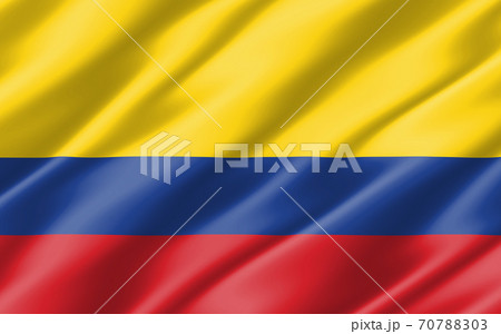 Silk wavy flag of Colombia graphic. Wavy Colombian flag 3D illustration. Rippled Colombia country flag is a symbol of freedom, patriotism and independence. 70788303