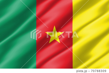 Silk wavy flag of Cameroon graphic. Wavy Cameroonian flag 3D illustration. Rippled Cameroon country flag is a symbol of freedom, patriotism and independence. Silk wavy flag of Cameroon graphic. Wavy Cameroonian flag 3D illustration. Rippled Cameroon country flag is a symbol of freedom, patriotism and independence. 70788309
