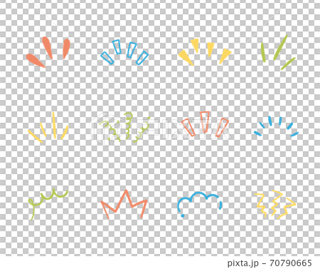 手書きの気づき線、注目マークのセット/ポイント/集中/驚き/飾り/装飾/太陽線/驚き/理解 手書きの気づき線、注目マークのセット/ポイント/集中/驚き/飾り/装飾/太陽線/驚き/理解 70790665