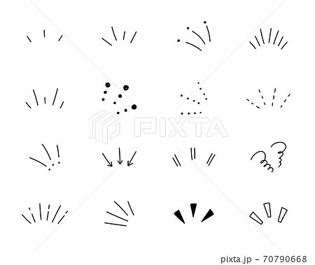 手書きの気づき線 注目マークのセット ポイント 集中 驚き 飾り 装飾 太陽線 驚き 理解のイラスト素材