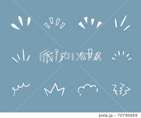 手書きの気づき線 注目マークのセット ポイント 集中 驚き 飾り 装飾 太陽線 驚き 理解のイラスト素材