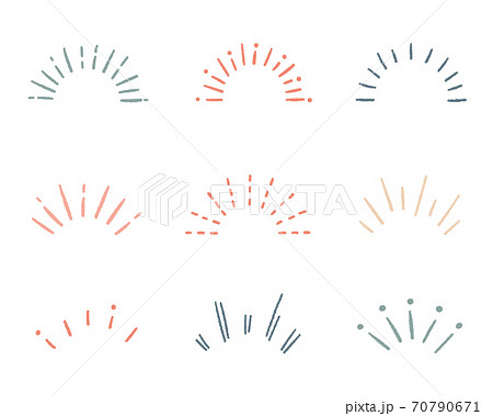 手書きの太陽線 サンバーストのセット 注目 気づき ポイント 集中 驚き 飾り 装飾 重要のイラスト素材