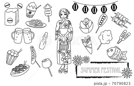夏祭り 食べ物 アイコンセットのイラスト素材 70790823 Pixta