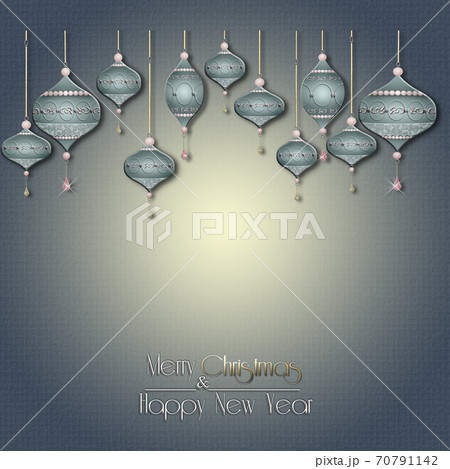 Elegant Merry Christmas and Happy New Year background with seamless wallpaper and glossy baubles. 70791142