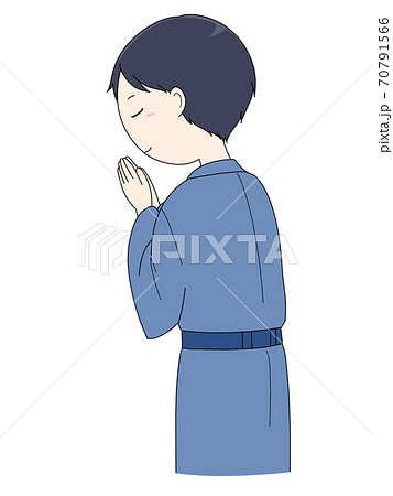 手を合わせて祈る着物姿の男性のイラスト素材