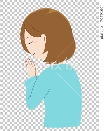 手を合わせ祈る女性のイラスト素材