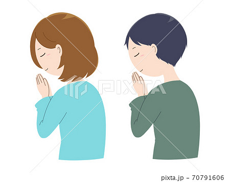 手を合わせ祈る男性と女性のイラスト素材