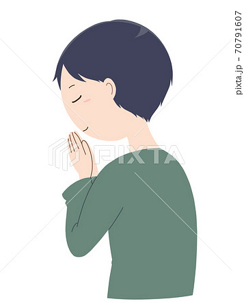 手を合わせ祈る男性のイラスト素材