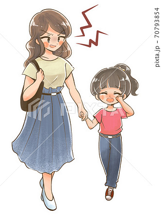 号泣する子供と怒るお母さんのイラスト素材