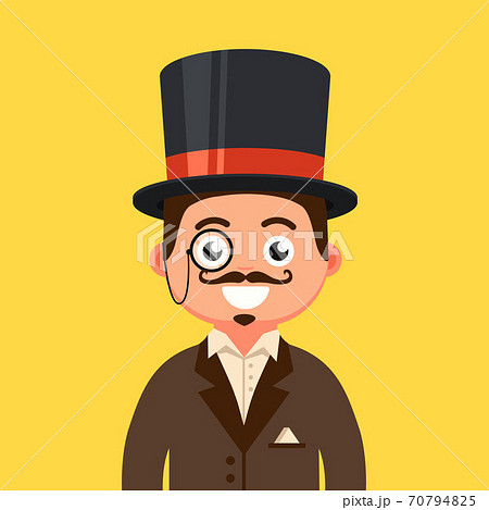 a gentleman in a top hat with a mustache and in a monocle. 19th century man.  70794825