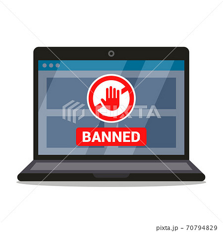 Ban sign on laptop monitor screen.  70794829