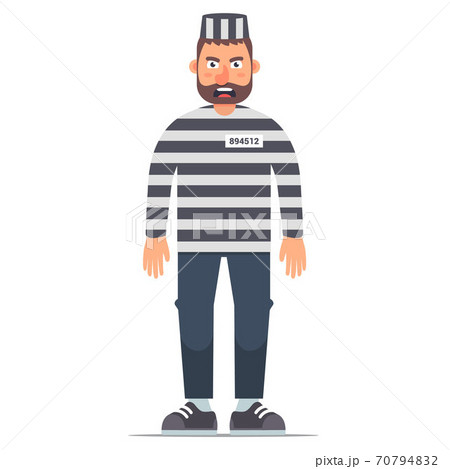 full-length isolated prisoner in striped clothing on a white background. full-length isolated prisoner in striped clothing on a white background. 70794832