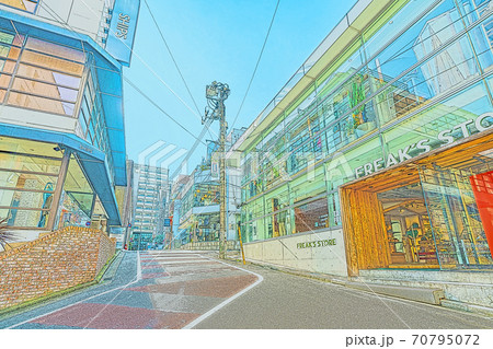 アニメ風 東京の都市風景 渋谷区神南1丁目周辺の風景のイラスト素材