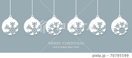 christmas card with snowflake tree balls decoration 70795599