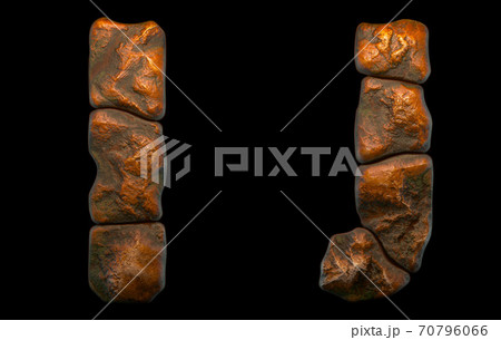 Set of rocky letters I, J. Font of stone on black background. 3d Set of rocky letters I, J. Font of stone on black background. 3d 70796066