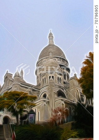 Digital painting style that represents a glimpse of one of the cathedrals in Paris Digital painting style that represents a glimpse of one of the cathedrals in Paris 70796905