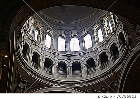 Digital painting representing a vault with arches in a Paris church 70796913