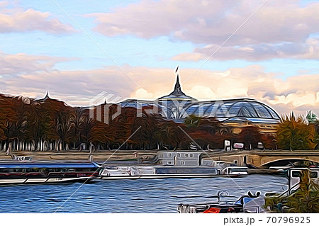 Digital painting representing one of the historical pavilions of Paris during the autumn 70796925