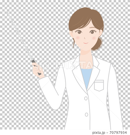 Explanation of a female pointer in a white coat Explanation of a female pointer in a white coat 70797934