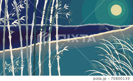 月夜の竹林の背景イラスト1のイラスト素材