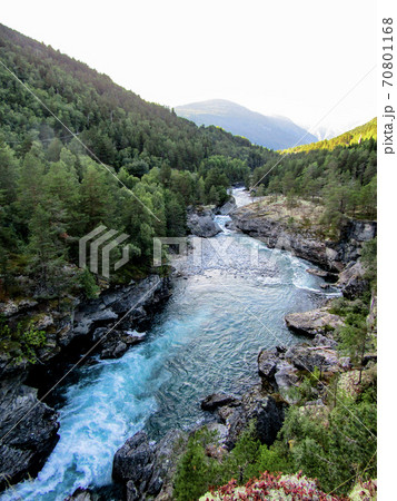 Beautiful scenery with river in the mountains of Norway Beautiful scenery with river in the mountains of Norway 70801168