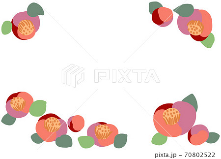 レトロ可愛い椿の花はがきフレームのイラスト素材