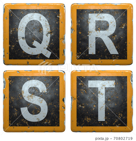 Public road sign orange and black color with a capital set of letters Q, R, S, T in the center isolated on white background. 3d Public road sign orange and black color with a capital set of letters Q, R, S, T in the center isolated on white background. 3d 70802719