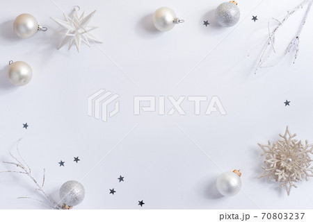 Christmas white background with gift boxes and decorations 70803237