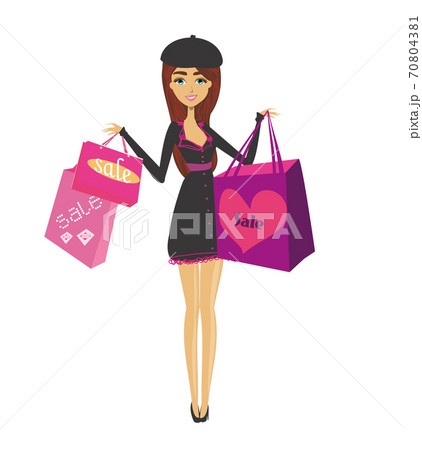 Fashion beautiful girl on Shopping - isolated illustration Fashion beautiful girl on Shopping - isolated illustration 70804381