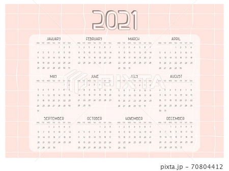 Pink dates calendar from January to December from Monday to Sunday for 2021 year 70804412