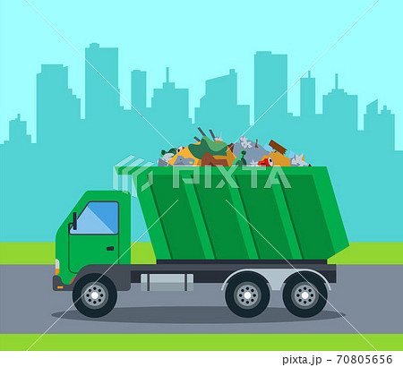A truck takes out garbage from a city to a landfill.  70805656