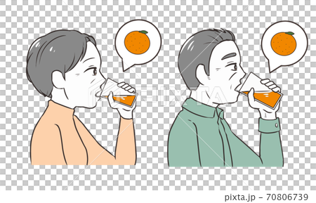 オレンジジュースを飲む 高齢者のイラスト素材