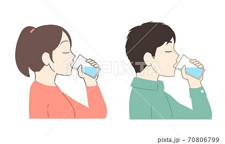 水を飲む 目を瞑る 線無し のイラスト素材