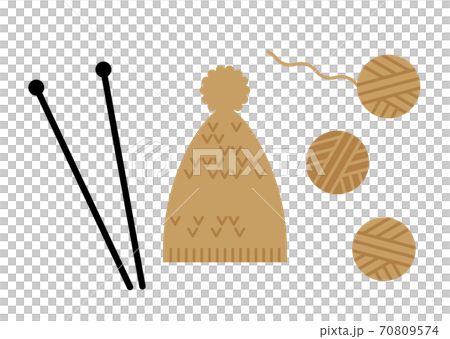 ニット帽を編むイメージのイラスト 70809574