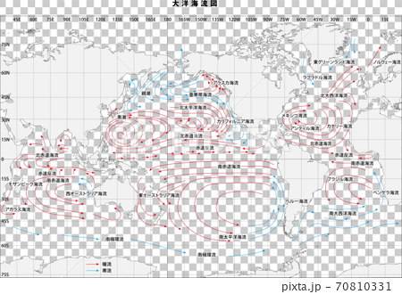 世界の主な海流、世界海流図、大洋海流図、日本語版 70810331