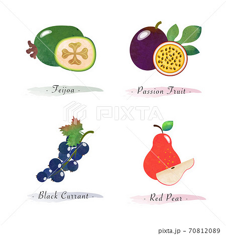 Organic nature healthy food fruit feijoa passion fruit black currant red pear Organic nature healthy food fruit feijoa passion fruit black currant red pear 70812089
