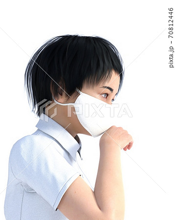 白バックの前で立つマスクをした少年 白バックの前で立つマスクをした少年 70812446