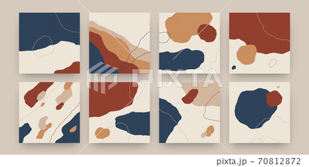 Abstract scribble posters. Social media posts mockup with minimal hand drawn shapes for marketing. Contemporary design collage beige, blue and brown forms textures vector backgrounds set 70812872