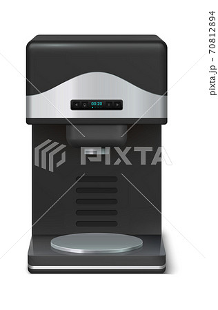 Coffee maker. Electronic house hold device. Realistic kitchen appliance for preparing espresso. Home, bar or office cuisine machine for caffeine beverage. Vector technology illustration 70812894
