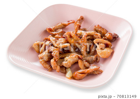 Die cut deep Fried Dried Pork on white isolated. 70813149