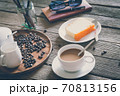 Vintage Film Look: cup of coffee with cake 70813156