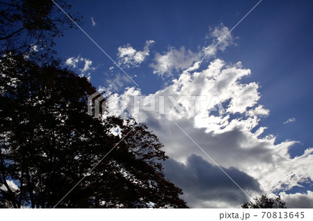秋の朝日に雲が光る風景 70813645